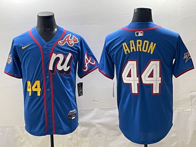 Men 2025 Atlanta Braves 44 Aaron Blue All star Nike MLB Jersey style 07